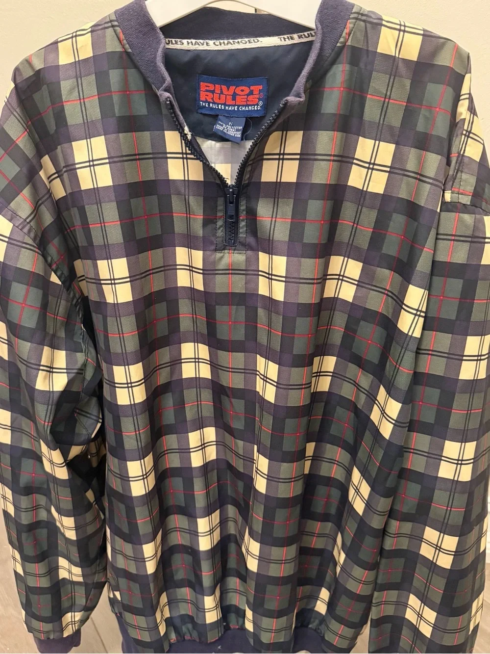 Mens Vtg 1/4 zip Golf Pullover Windbreaker Plaid M Pivot Rules